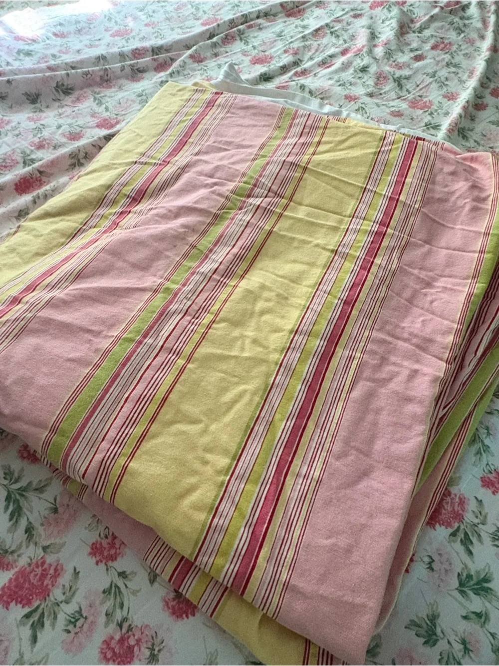 Striped Pink and Yellow Cotton Duvet Cover